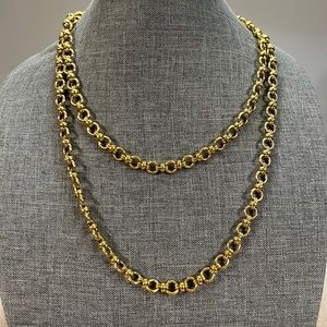 Designer Signed Francesca Visconti Chain Link Necklace Gold Tone Retro Long Vtg